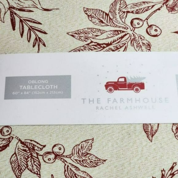 Rachel Ashwell Poinsettia Flowers Tablecloth 60x84in Oblong Gold Accents - Picture 9 of 12